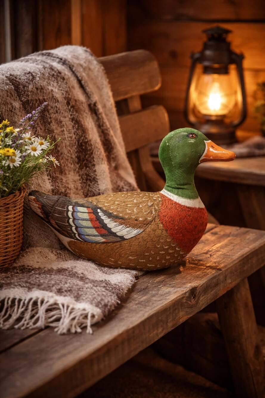 Vintage Mallard Duck Fabric Stuffed Decoy Pillow